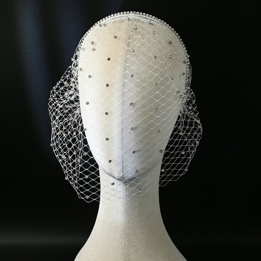 Vintage Rhinestone Birdcage Veil Bridal Face Veil Short Wedding Veil White - Bridella VA09-W