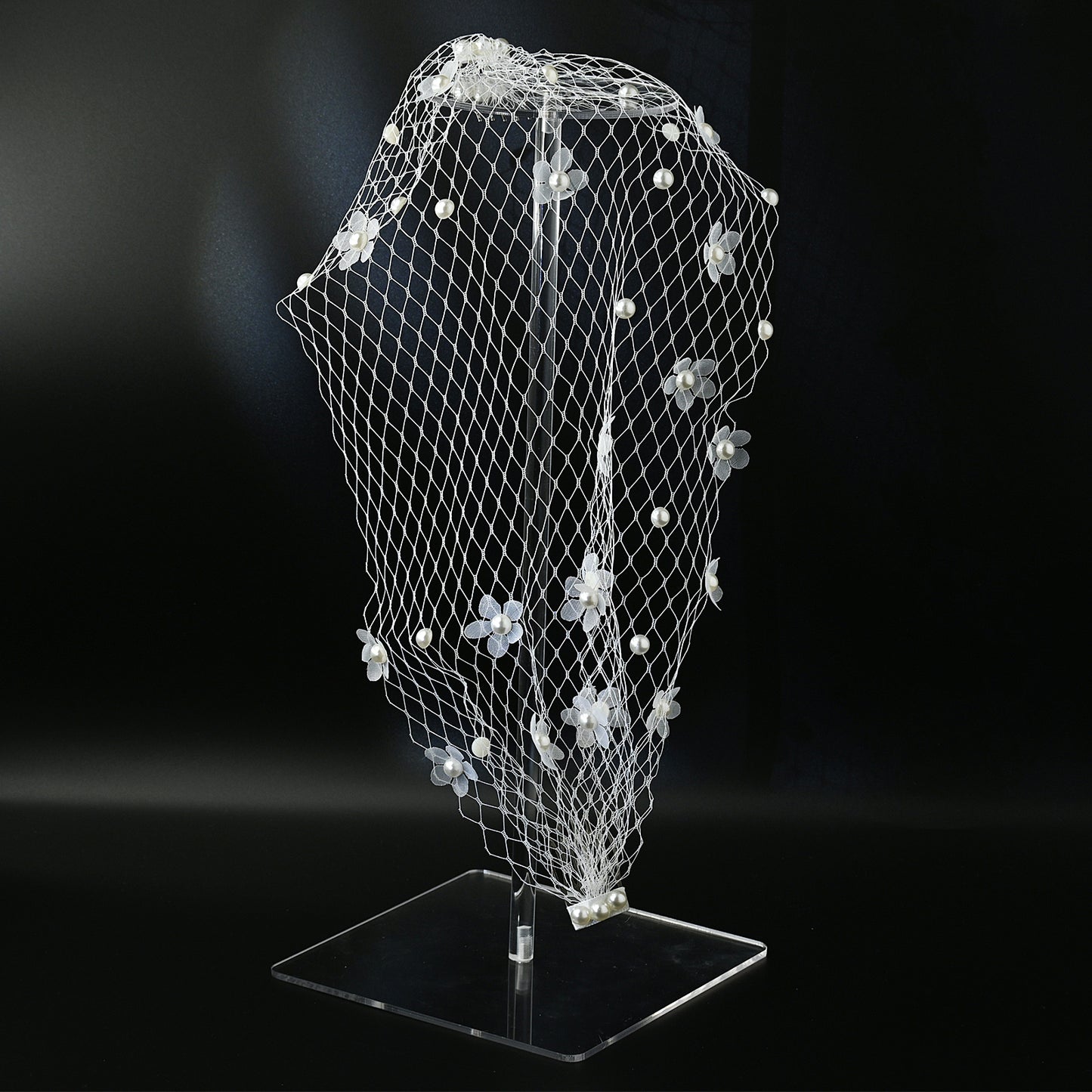 White Pearl Mesh Bridal Hair Comb Veil Short for Wedding - Bridella BVA15-W