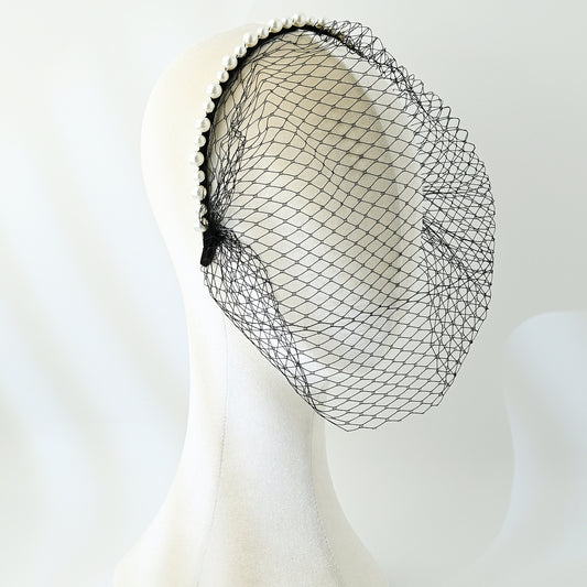 Black Birdcage Veil Bridal Blusher Face Veil Vintage Wedding Hair Accessory - Bridella BVA11-B