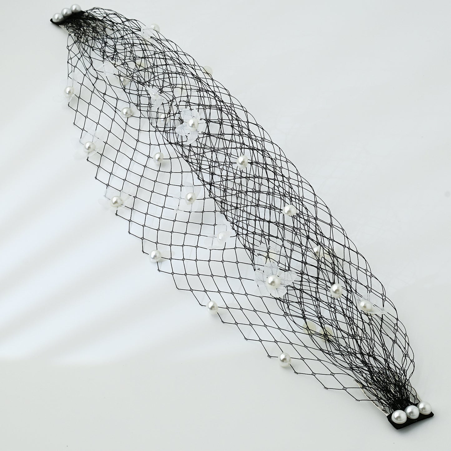 Vintage Birdcage Bridal Veil Fascinator Stretch Headband Blusher Face Veil Black White - Bridella BVA15-B