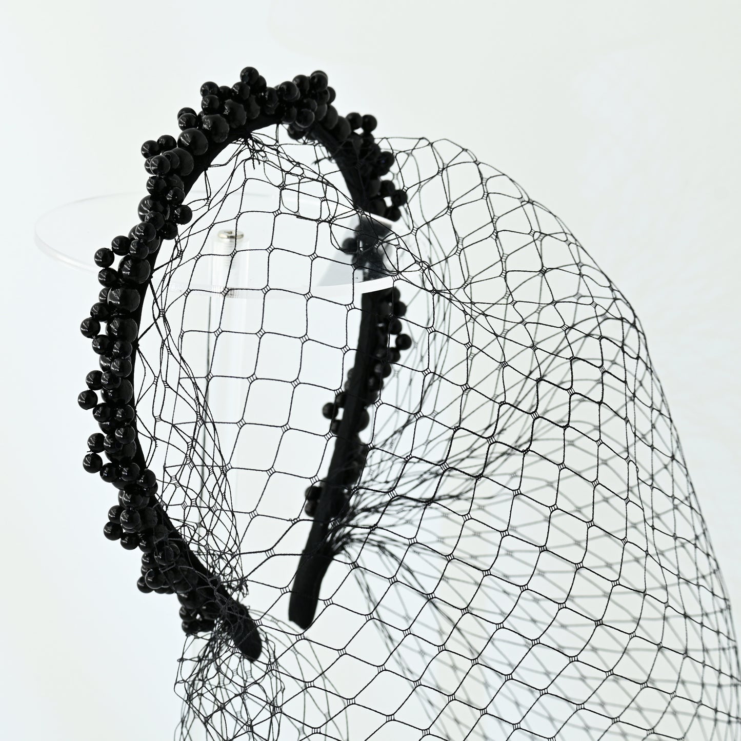 Black Beaded Birdcage Bridal Veil Headband Vintage French Face Veil - Bridella BVA30-B