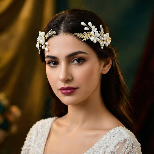 Forest-Style Floral and Pearl Headband- Bridella BHP974