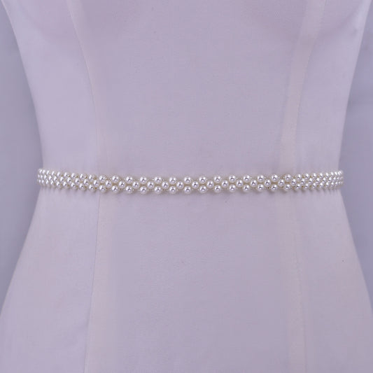 Ivory Pearl Beaded Bridal Belt Organza Sash - Bridella BS34-I