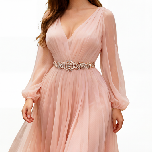 Bridella BS445RG-Retro Pink Rose Gold Rhinestone Pearl Belt