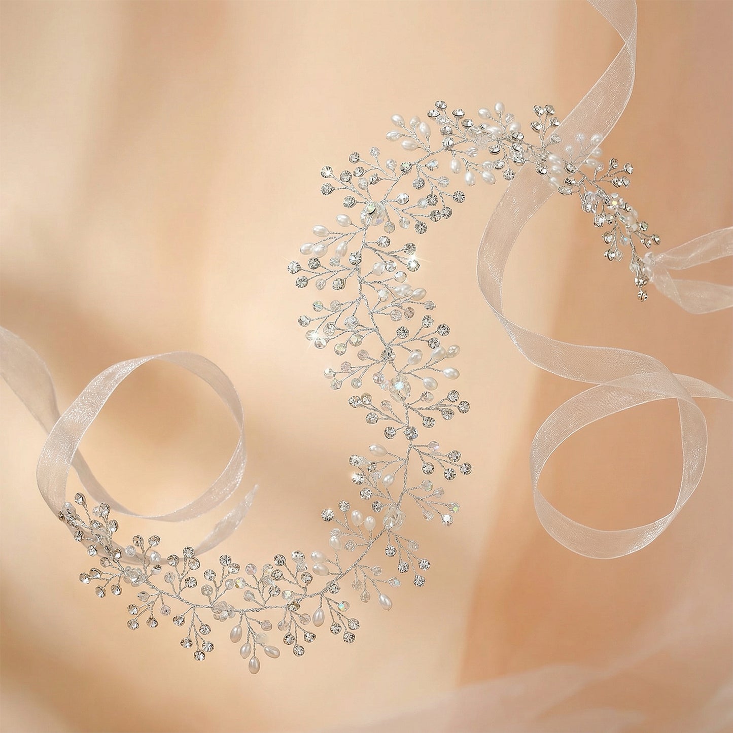 Bridella BHP10-S Silver Rhinestone & Pearl Tiara