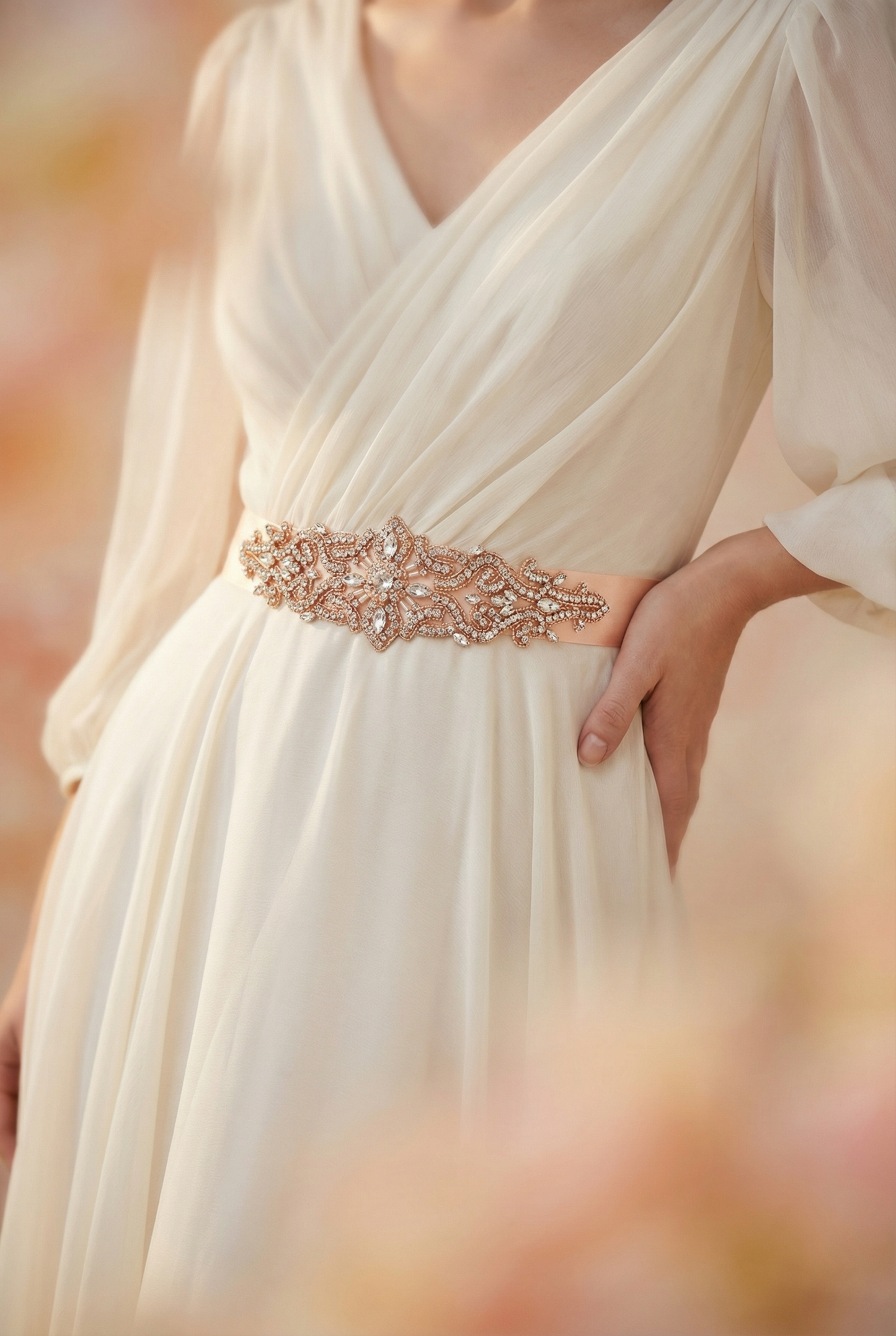 Bridella BS26RG Rose Gold Rhinestone & Pearl Belt
