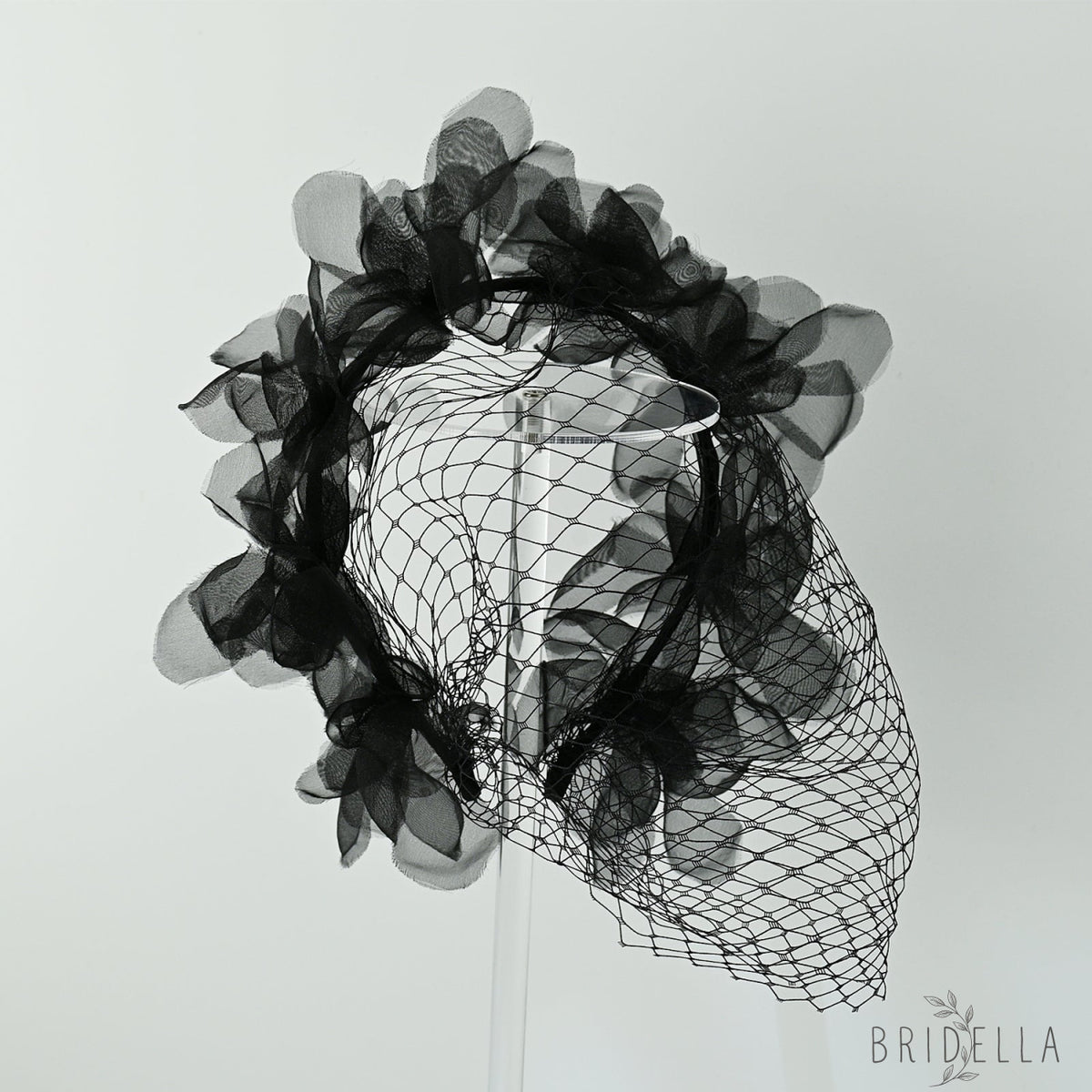 Birdcage Bridal Veil Short Face Veil Wedding Hair Accessory - Bridella BVA25 - Black