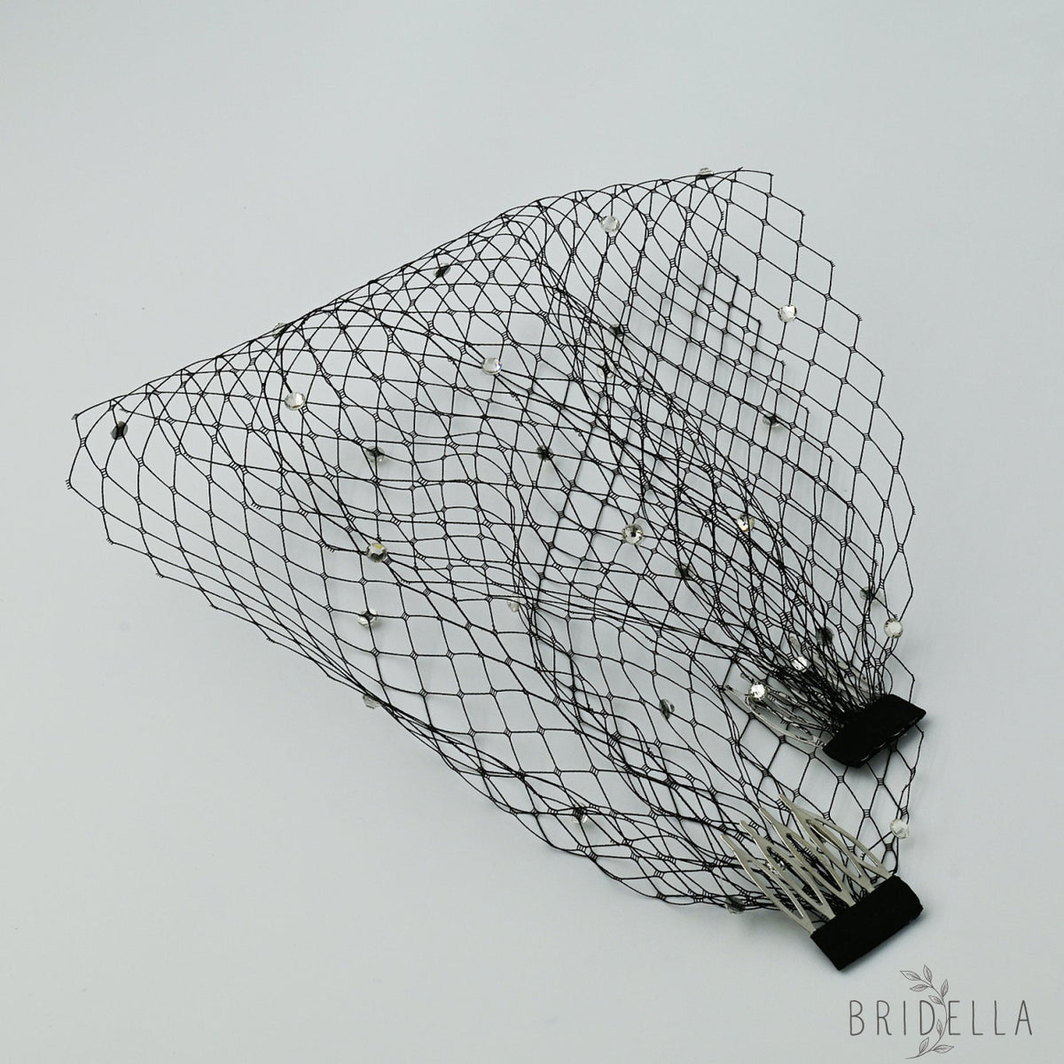 Black Birdcage Bridal Veil Rhinestone Wedding Veil - Bridella BMA42 - Black