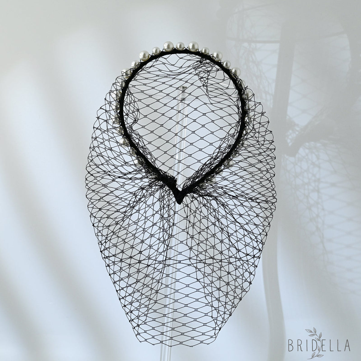 Black Birdcage Veil Bridal Blusher Face Veil Vintage Wedding Hair Accessory - Bridella BVA11-B - Black