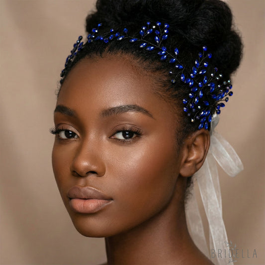 Blue Rhinestone Bridal Hair Vine – Bridella BHP21 - Blue