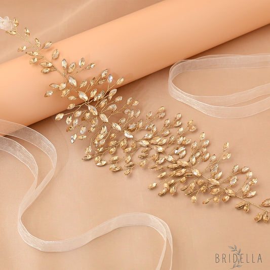 Champagne Rhinestone Bridal Headband – Bridella BHP237 - Champagne