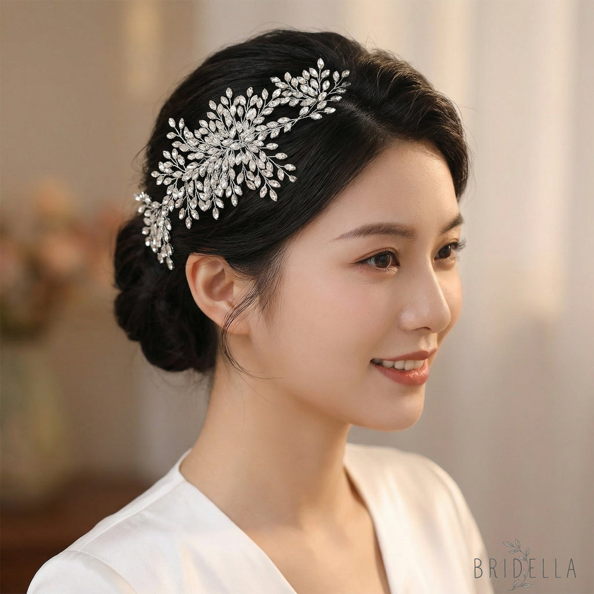 Crystal Bridal Hair Vine Wedding Headpiece Rhinestone Bride Side Hair Accessory Elegant Wedding Hairpiece - Silvery