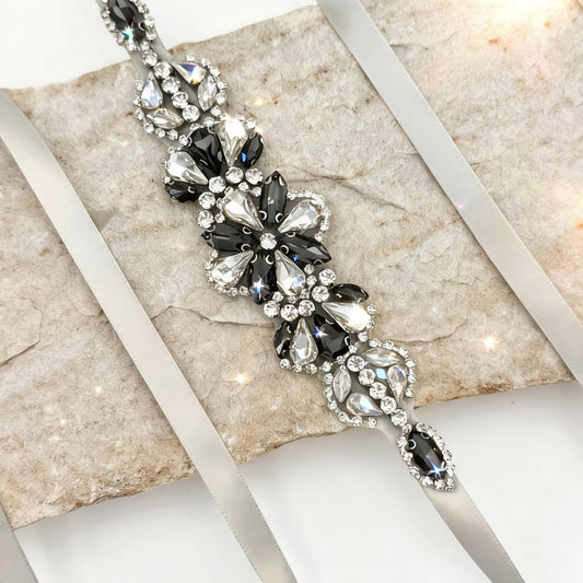 BS464H grey rhinestone belt