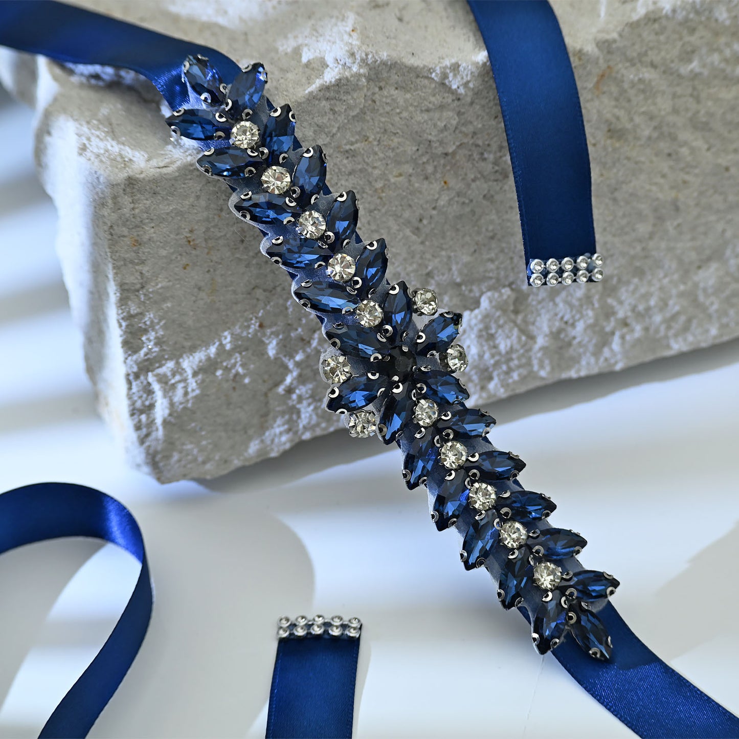 Navy Rhinestone Bridal Belt Wedding Sash – Bridella BS69ML
