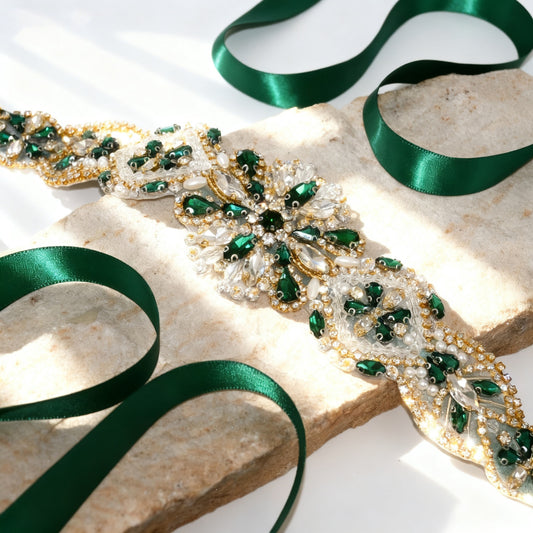 Bridella BS433GKL Green Rhinestone & Pearl Accessory