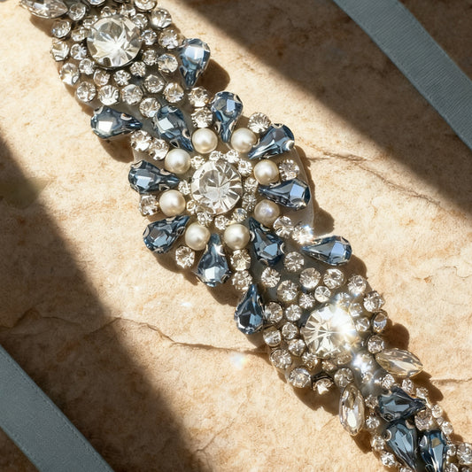 BS351QL light blue rhinestone pearl belt