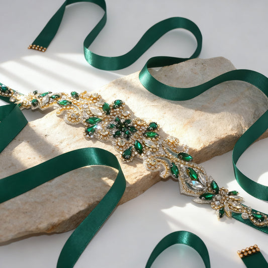 Bridella BS12KL Emerald Rhinestone Belt