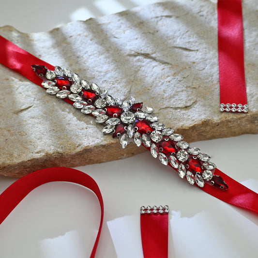 Bridella BS191R-Wine Red Burgundy Rhinestone Belt