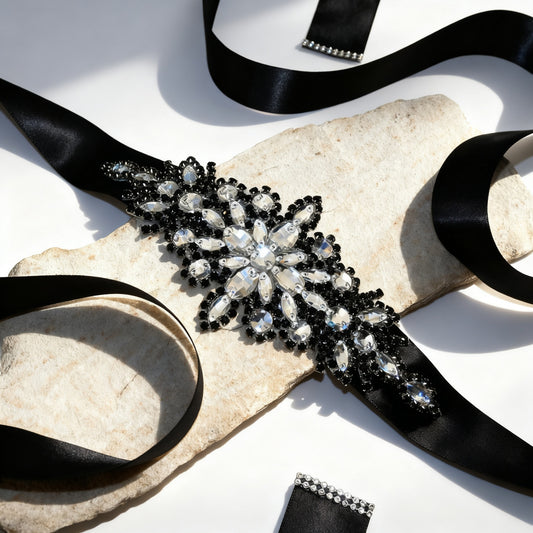 Bridella BS01B Black Rhinestone Belt