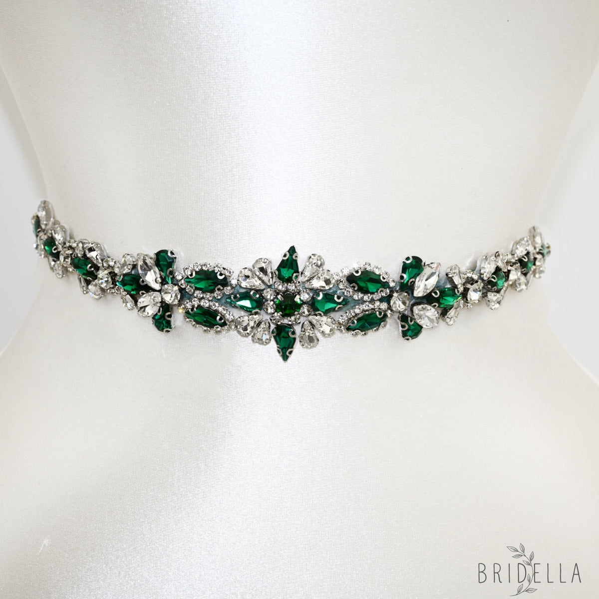 Emerald Green Rhinestone Bridal Sash Wedding Dress Belt – Bridella BS167KL - Emerald - Blets