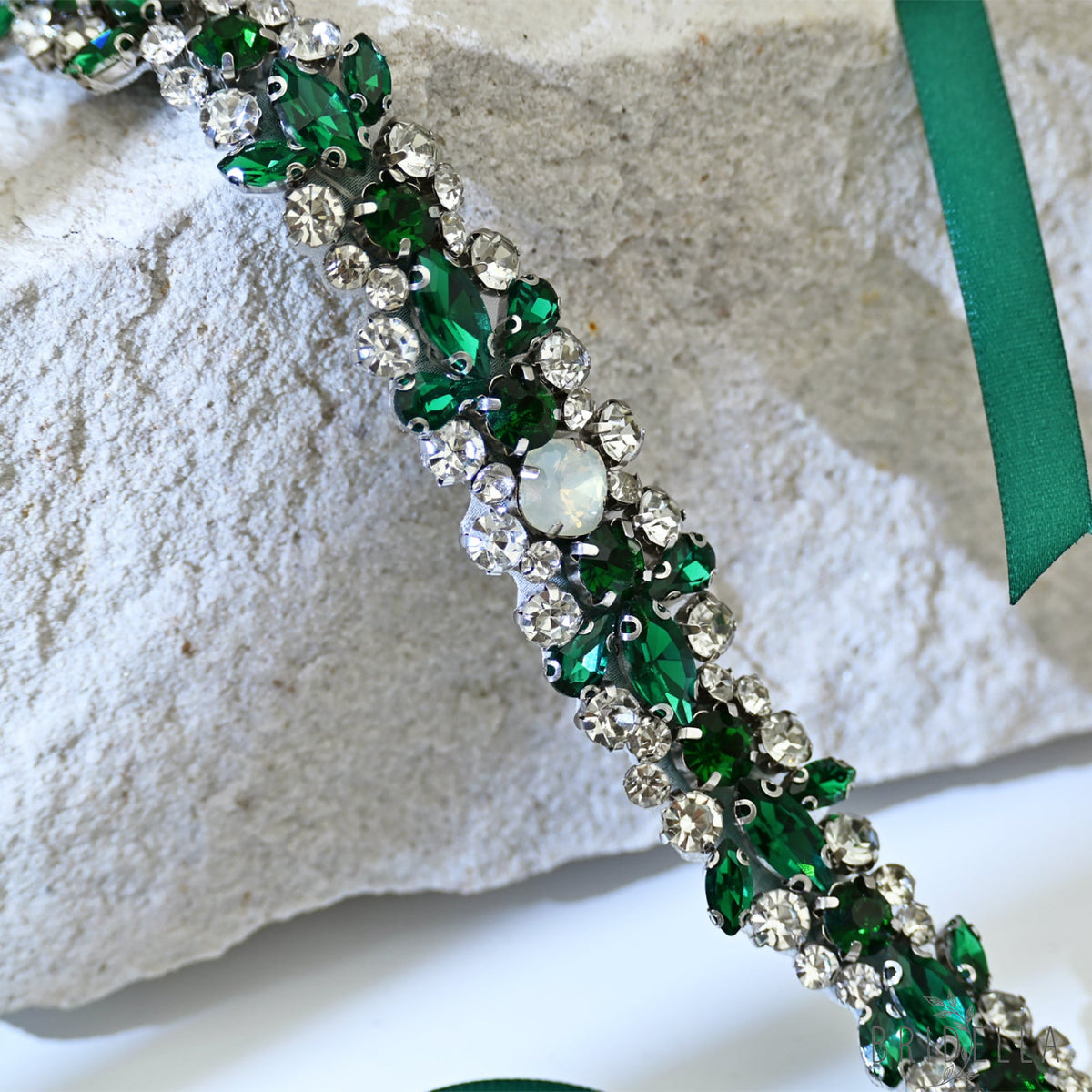 Emerald Green Rhinestone Pearl Bridal Sash Wedding Dress Belt – Bridella BS113KL - Emerald - Belts
