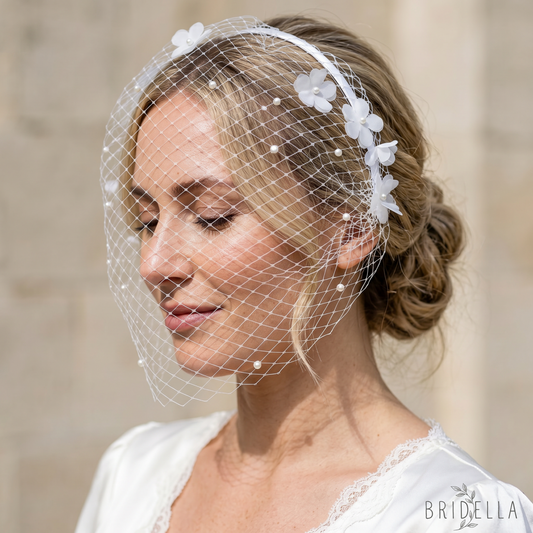 Floral Bridal Veil Headband Wedding Hair Accessory - Bridella BVA27-W - IVONY