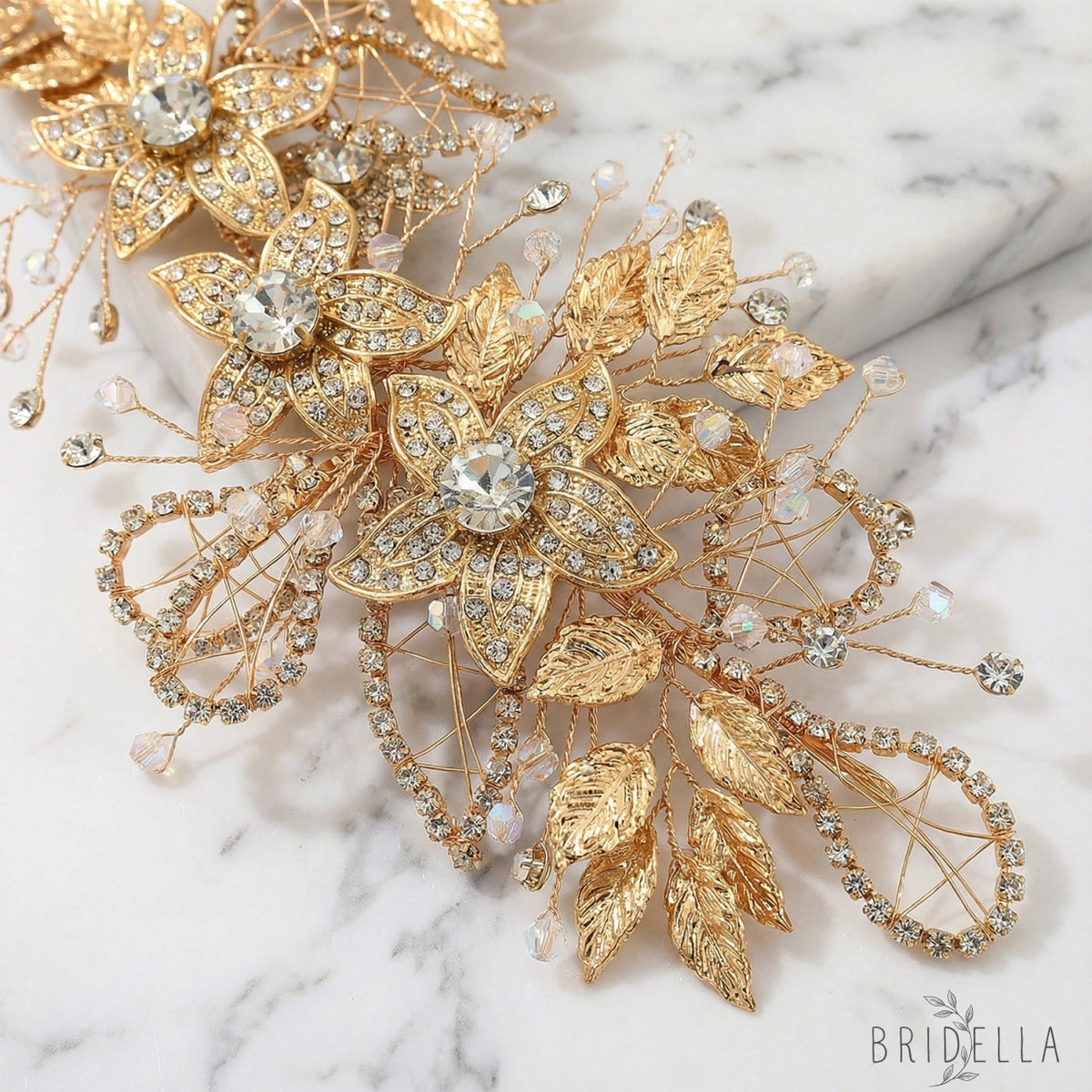 Gold Rhinestone Bridal Headband Wedding Hairpiece - Bridella BHP282-G - Golden - HEADWEAR