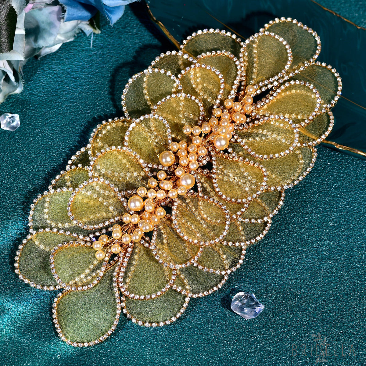 BHP681-G gold rhinestone pearl headband