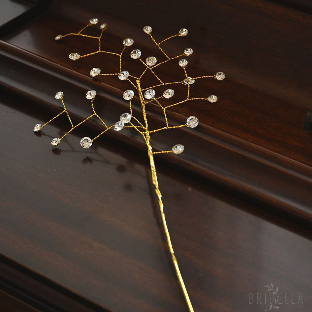 Handmade Gold Wire Crystal Bead Branch Artificial Clear Rhinestone Floral Stem K111 - silver