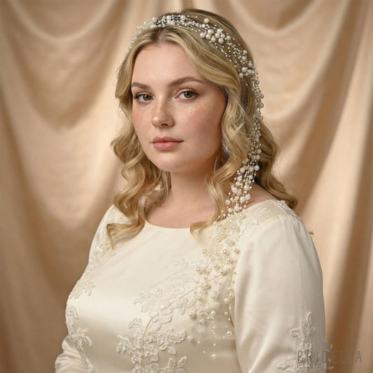 Ivory Pearl Bridal Headband Bridella BHP538-IVORY - IVORY - HEADWEAR