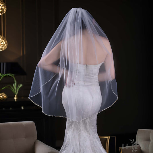V34-I ivory pearl mesh veil