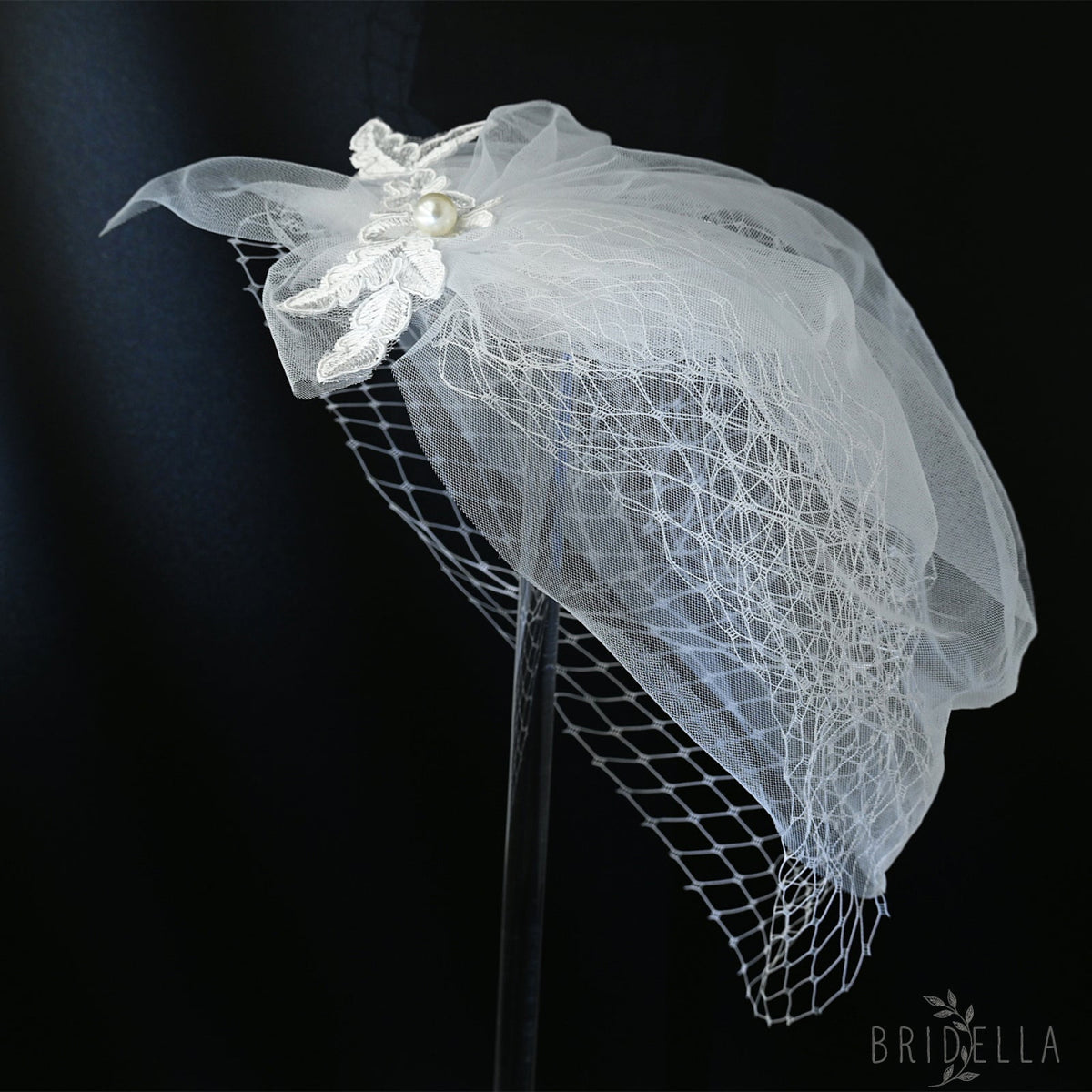 Lightweight Pearl Bow Birdcage Wedding Veil - Bridella BVA14-W - Ivory