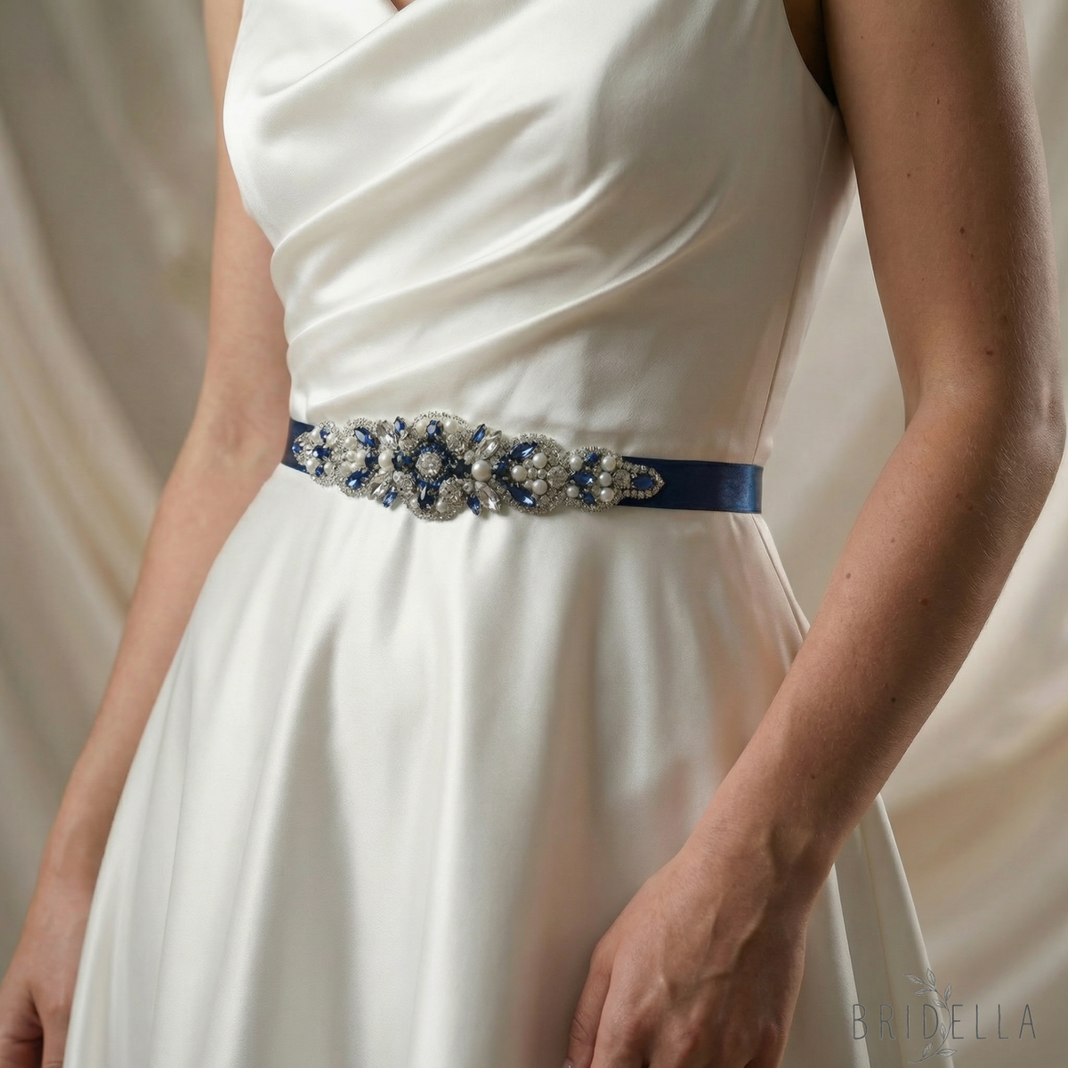 Navy Rhinestone Belt - Bridella BS162ML - ink blue - Blets