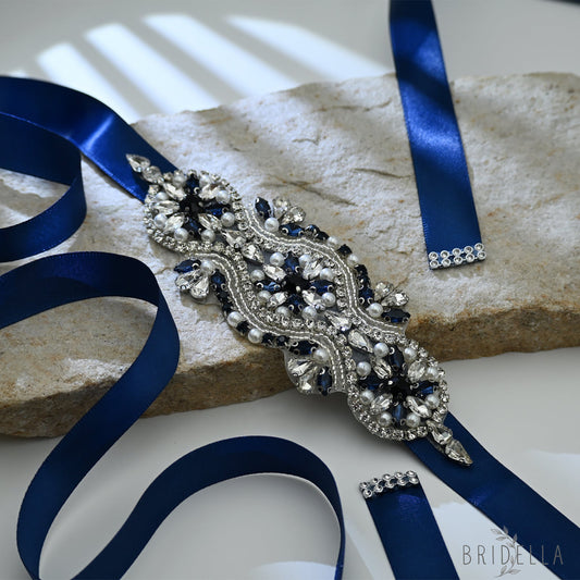 Navy Rhinestone & Pearl Belt - Navy - Belts