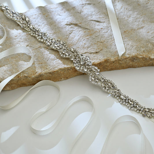 Off White Rhinestone Bridal Belt Wedding Sash – Bridella BS32