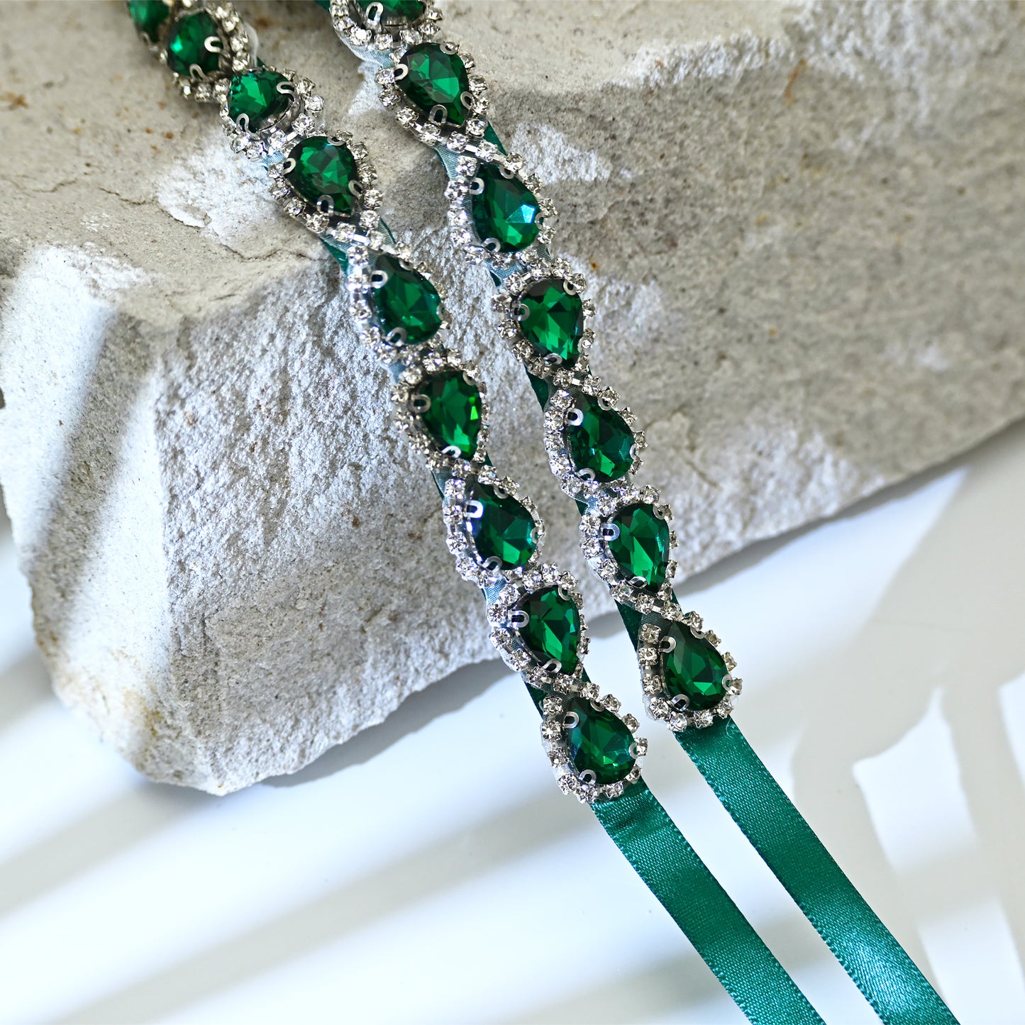 Green Rhinestone Bridal Belt Adjustable Waist Sash Bridella BS190KL