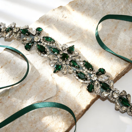 Emerald Green Rhinestone Bridal Sash Wedding Dress Belt – Bridella BS167KL