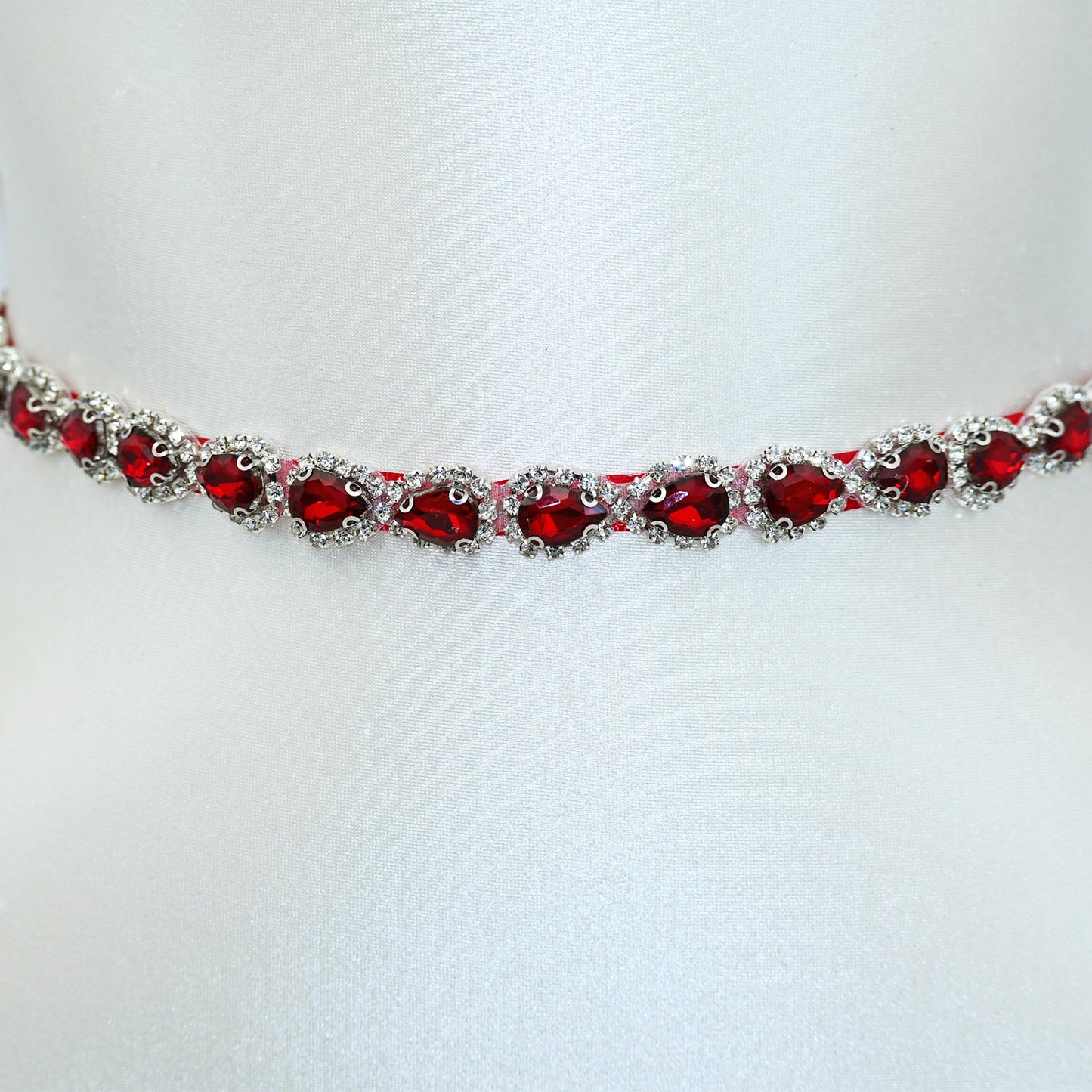 Wine Red Rhinestone Bridal Belt Adjustable Waist Sash Bridella BS190R