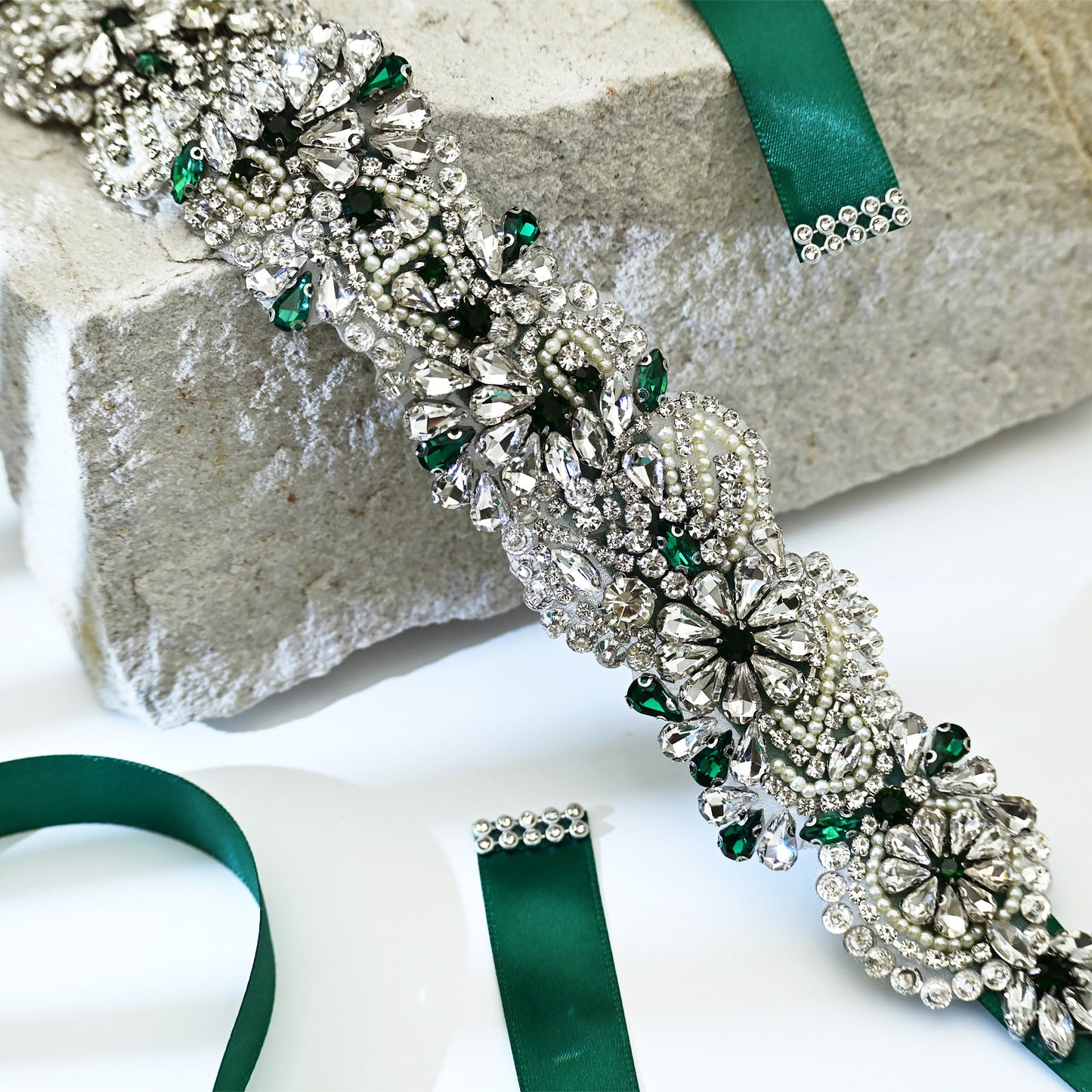 Emerald Green Rhinestone Bridal Sash Wedding Dress Belt – Bridella BS120KL