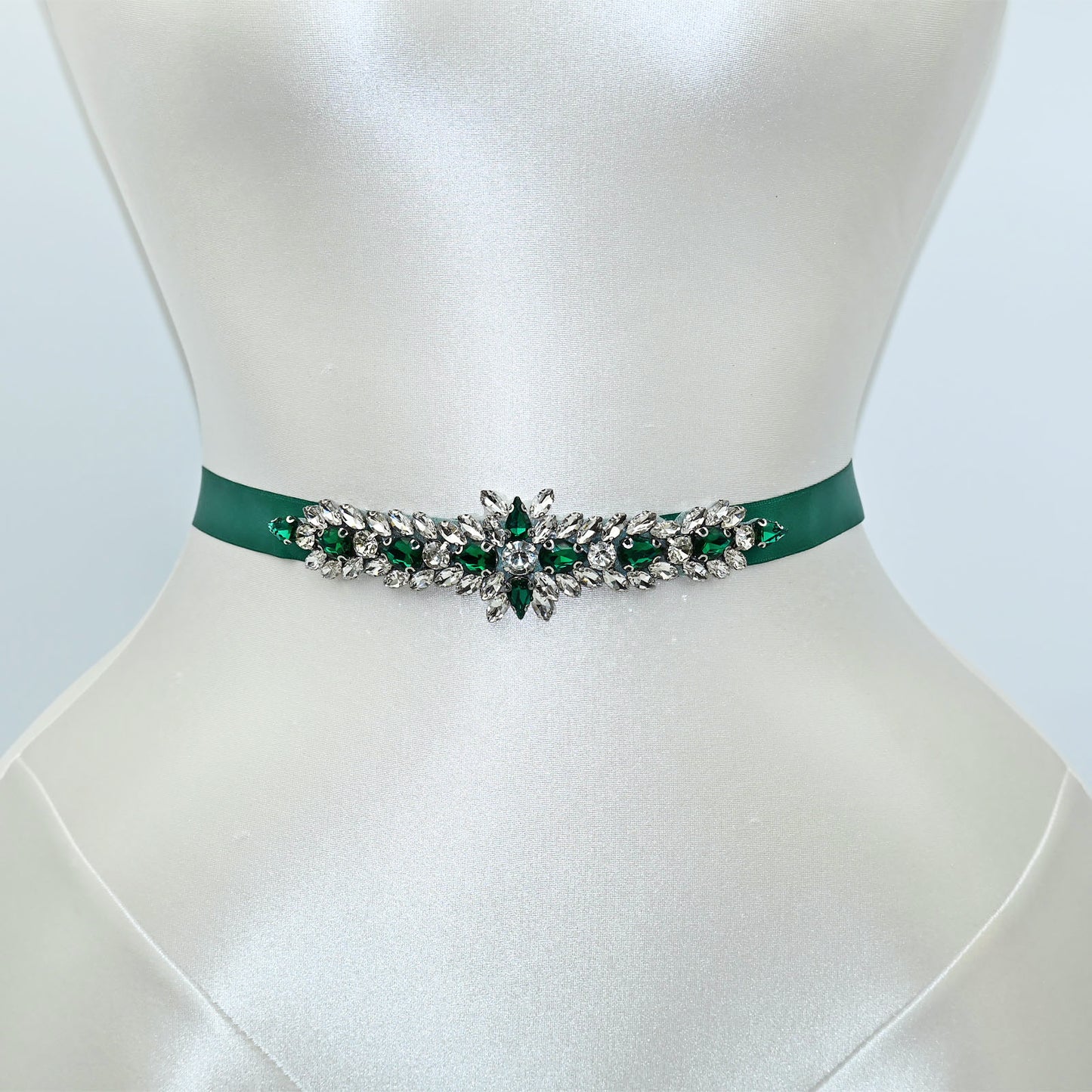Emerald Green Rhinestone Bridal Sash Wedding Dress Belt – Bridella BS191KL