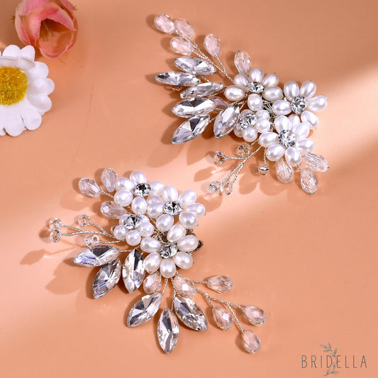 Pearl Flower Bridal Shoe Clips Wedding Heel Decoration - Bridella BHX69 - White