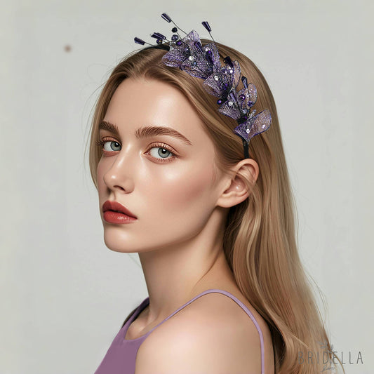Purple Crystal Leaf Headband Bridal Hair Accessories - Bridella-BYXA27 - Purple
