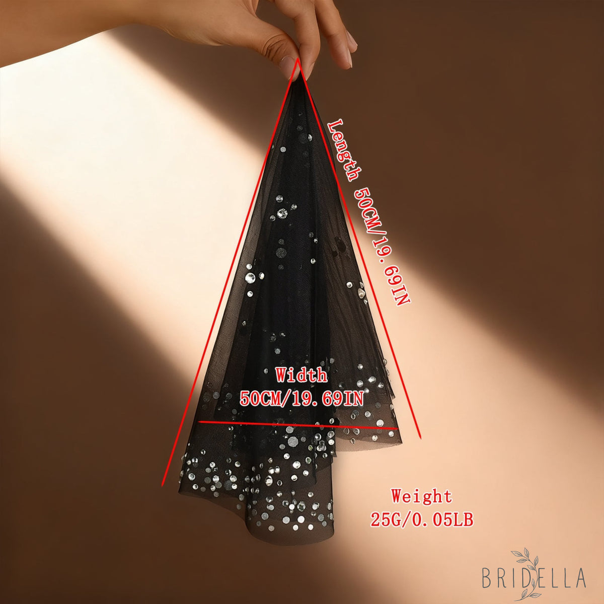 Rhinestone Black Blusher Bridal Veil Short Wedding Veil - Bridella BMA14-B - Black