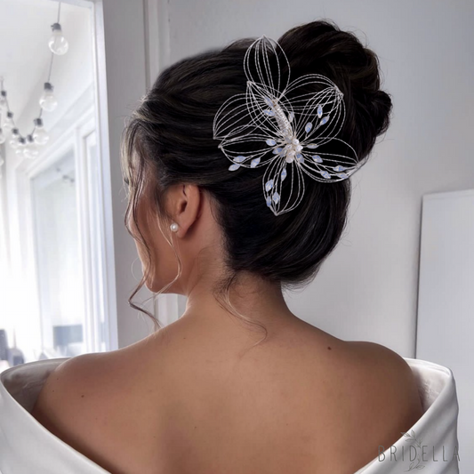 BHP257-S silver rhinestone pearl hair comb