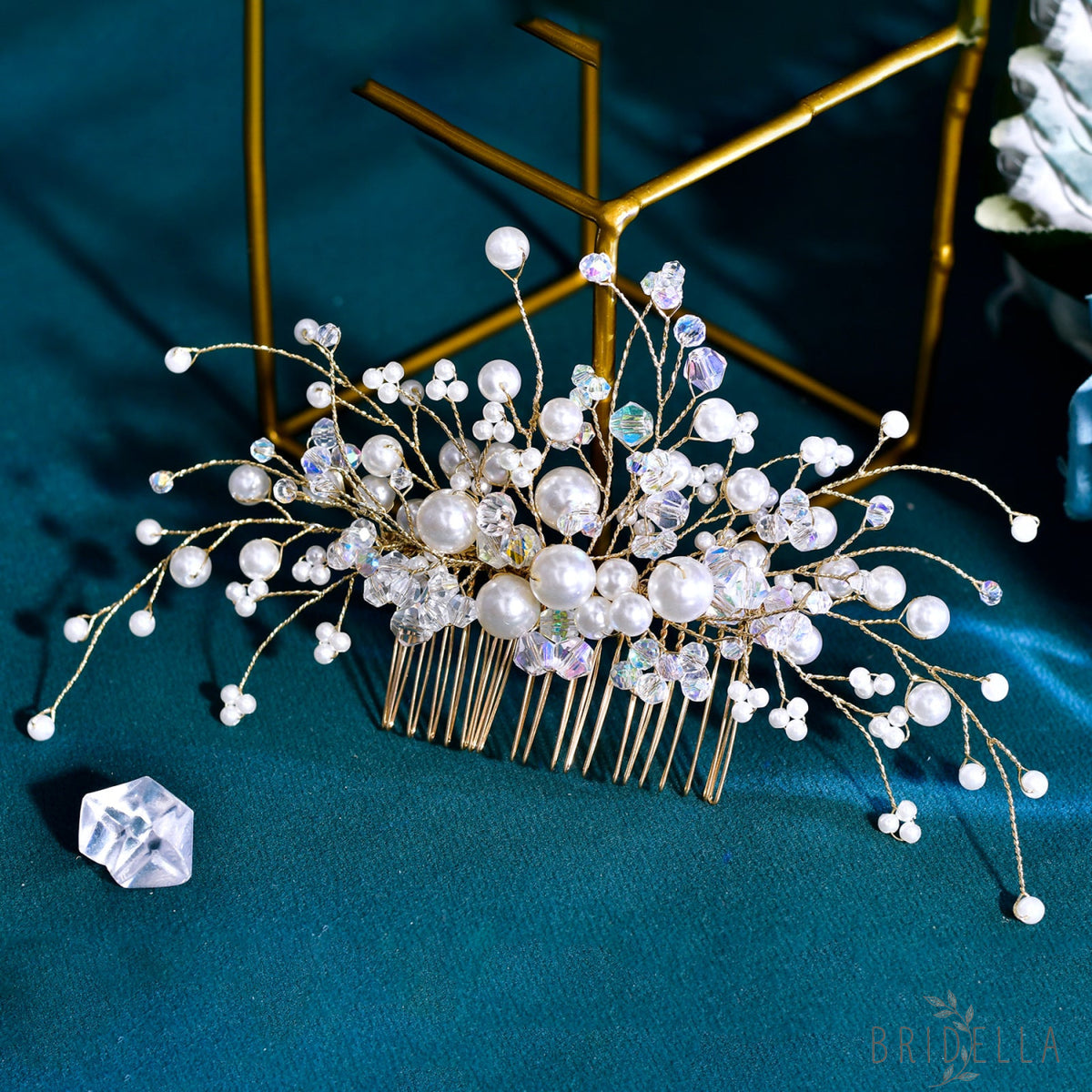 BHP878-S silver pearl crystal hair comb