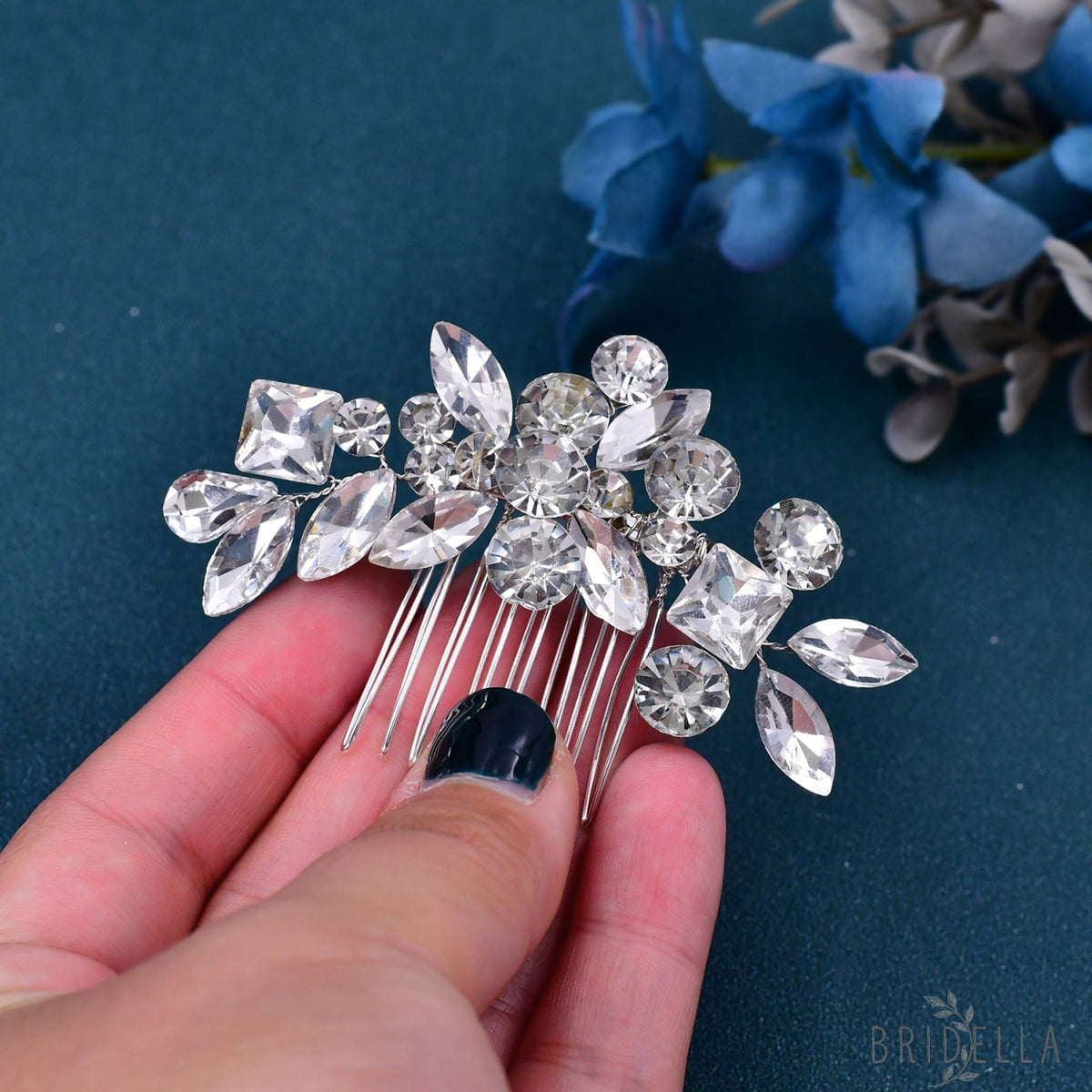 BHP88-S silver rhinestone hair comb