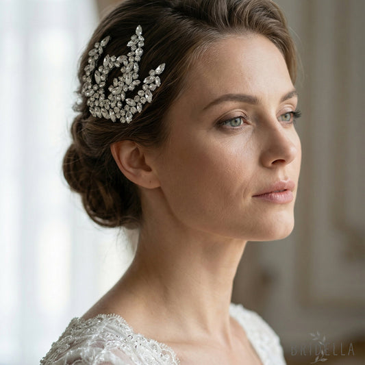 Silver Rhinestone Bridal Hair Comb Headpiece - Bridella BHP489-S - Silvery - HEADWEAR