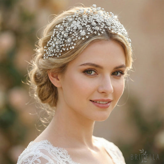 Silver Rhinestone Bridal Headband Wedding Hairpiece - Bridella BHP240-S - Silvery - HEADWEAR