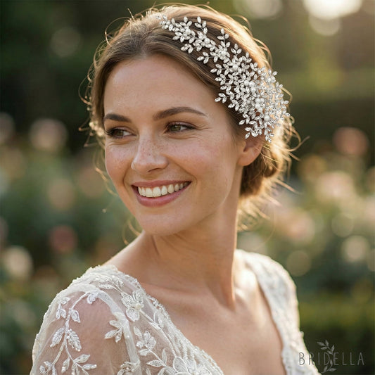 Silver Rhinestone Pearl Bridal Hair Comb Wedding Accessory - Bridella BHP434-S - Silvery - HEADWEAR
