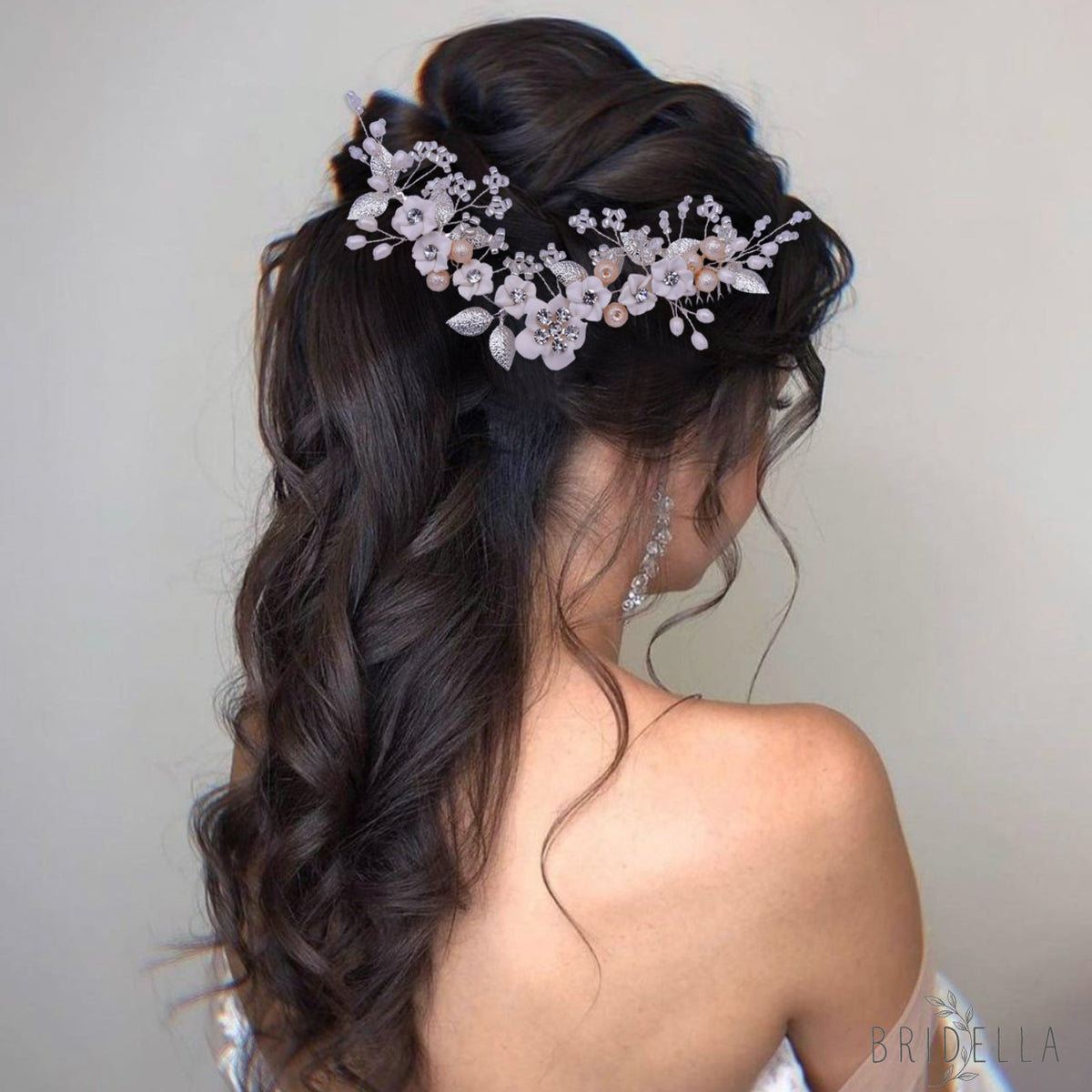 BHP337-S silver rhinestone pearl hair comb